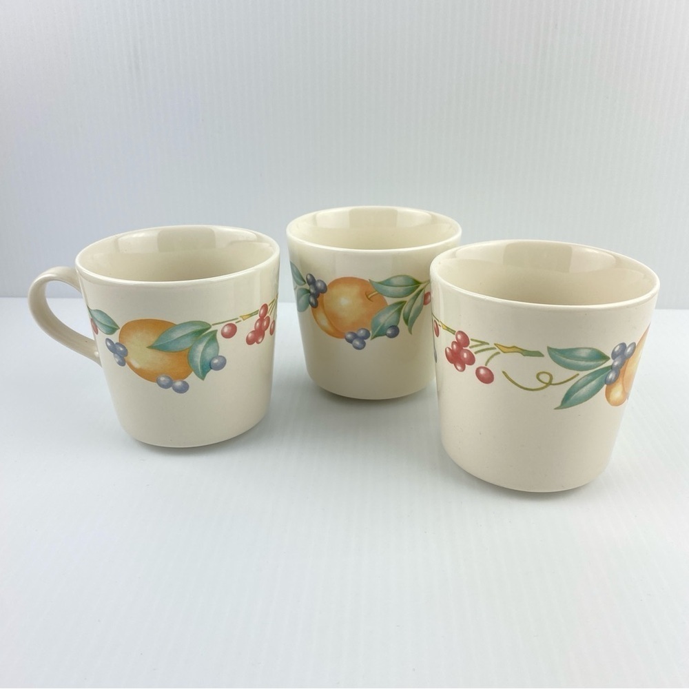 Corelle Coordinates Stoneware Mugs Abundance Pattern Set of 3 1990s Vintage Cups